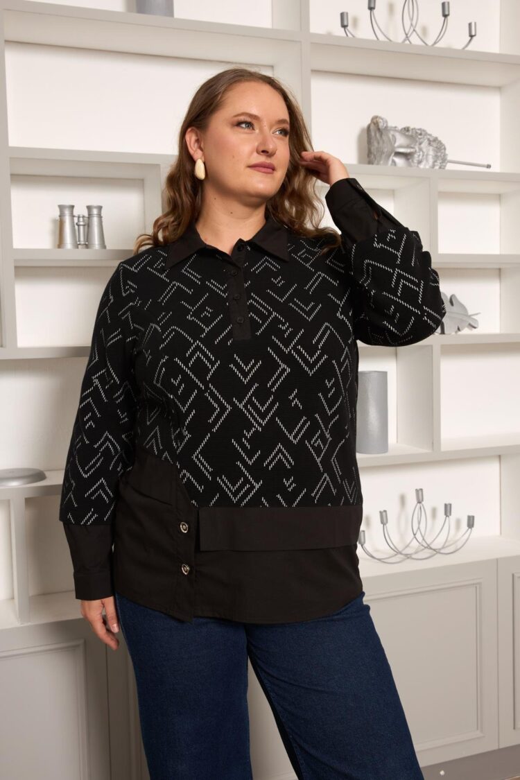 Black Plus Size Polo Neck Blouse - Brand: RMG - Women & Kids, Baby Clothes Wholesale - Globality Store