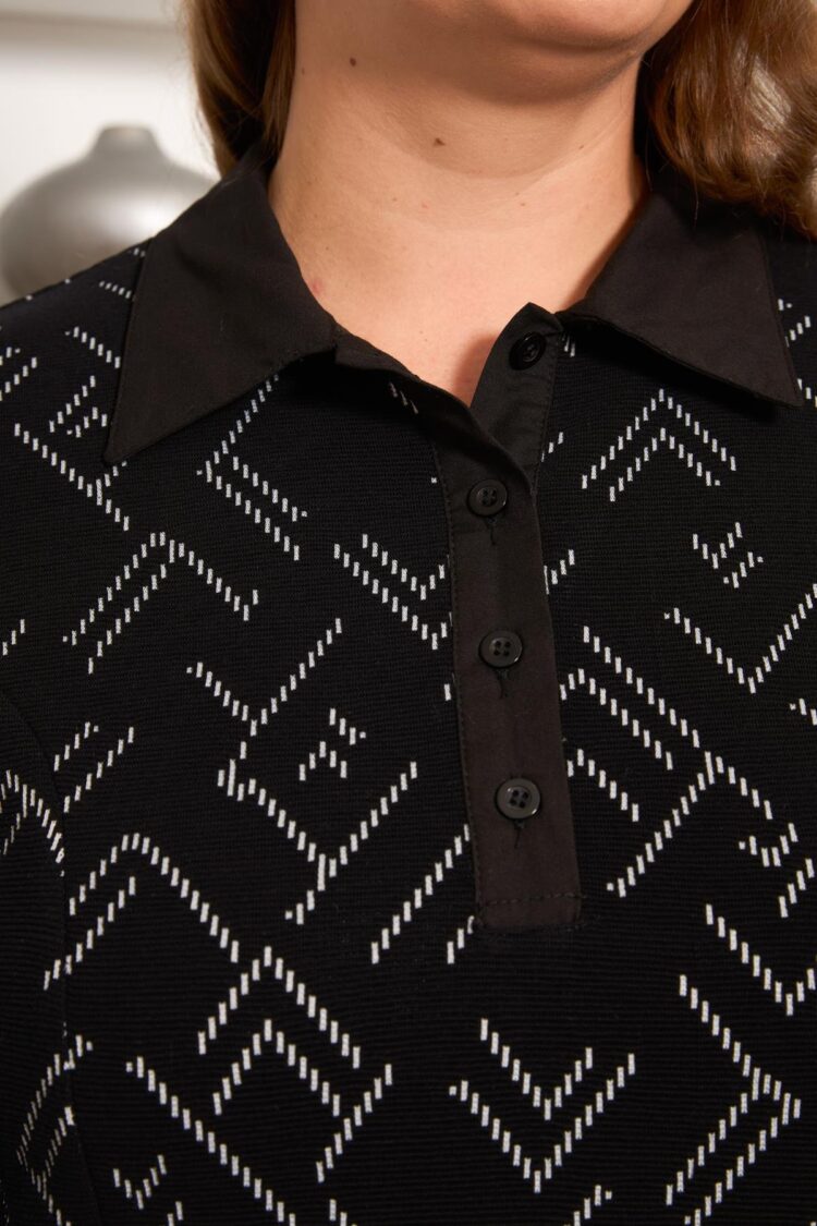 Black Plus Size Polo Neck Blouse