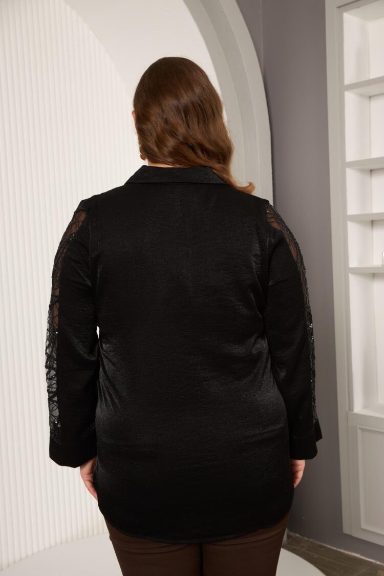 Black Elegant Plus Size Blouse With Polo Neck