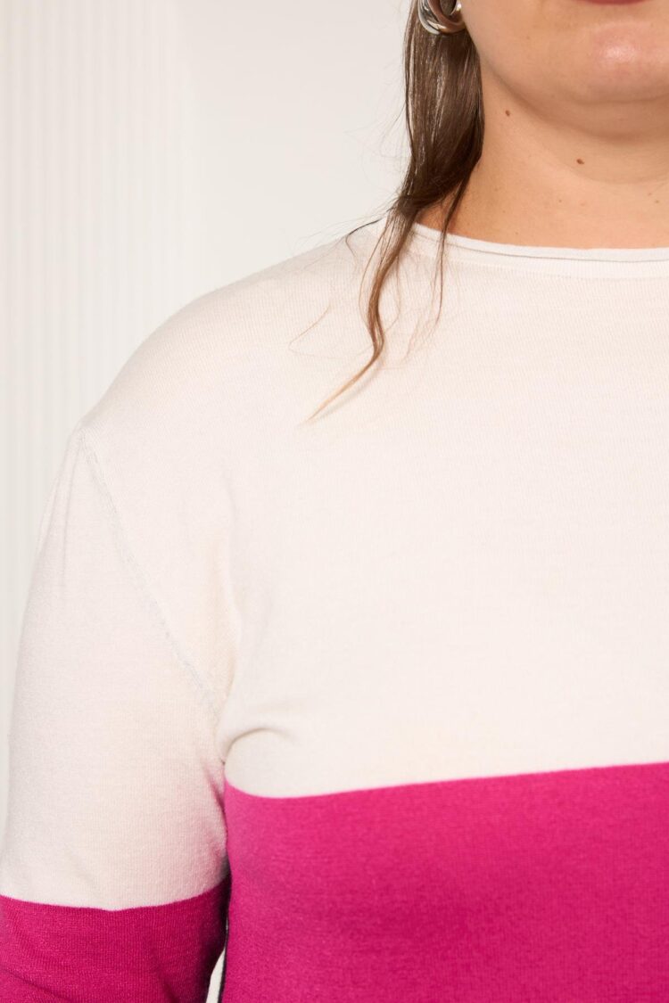 Pink Plus Size Casual Color Block Sweater