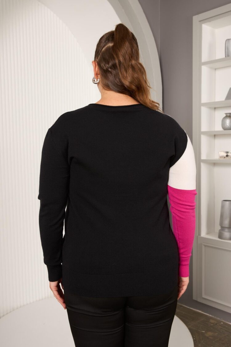 Pink Plus Size Casual Color Block Sweater