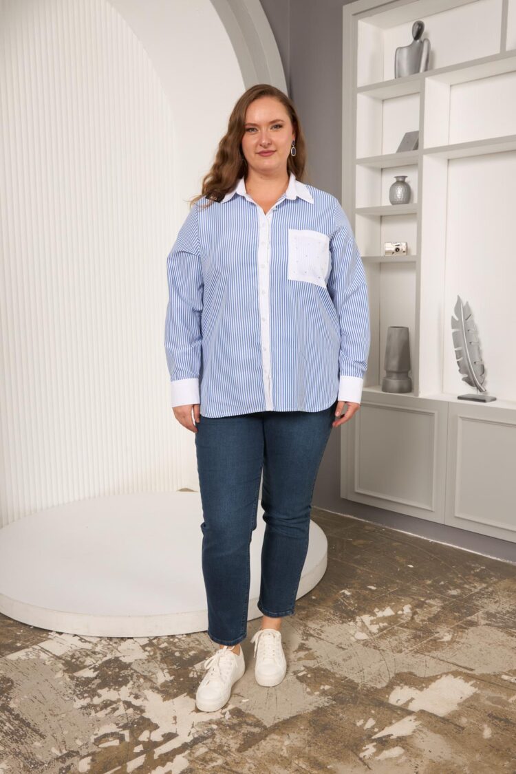 Blue Plus Size Casual Formal Shirt