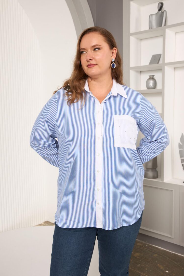 Blue Plus Size Casual Formal Shirt