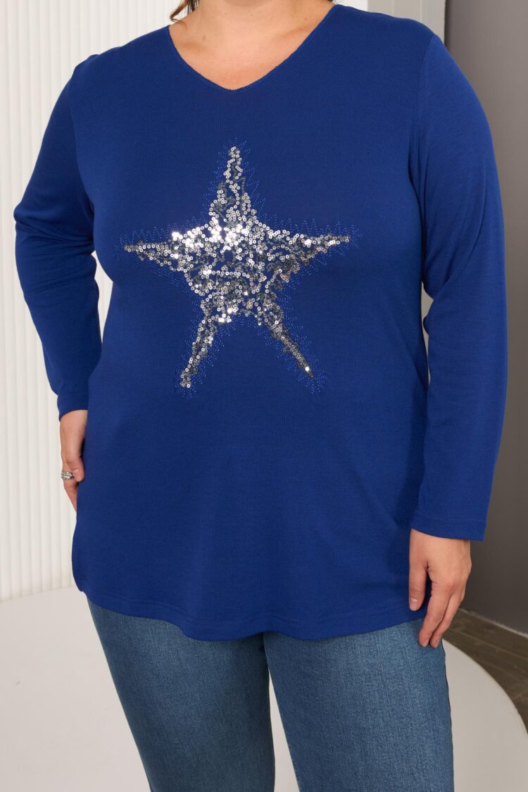 Blue Plus Size Casual Glam Blouse
