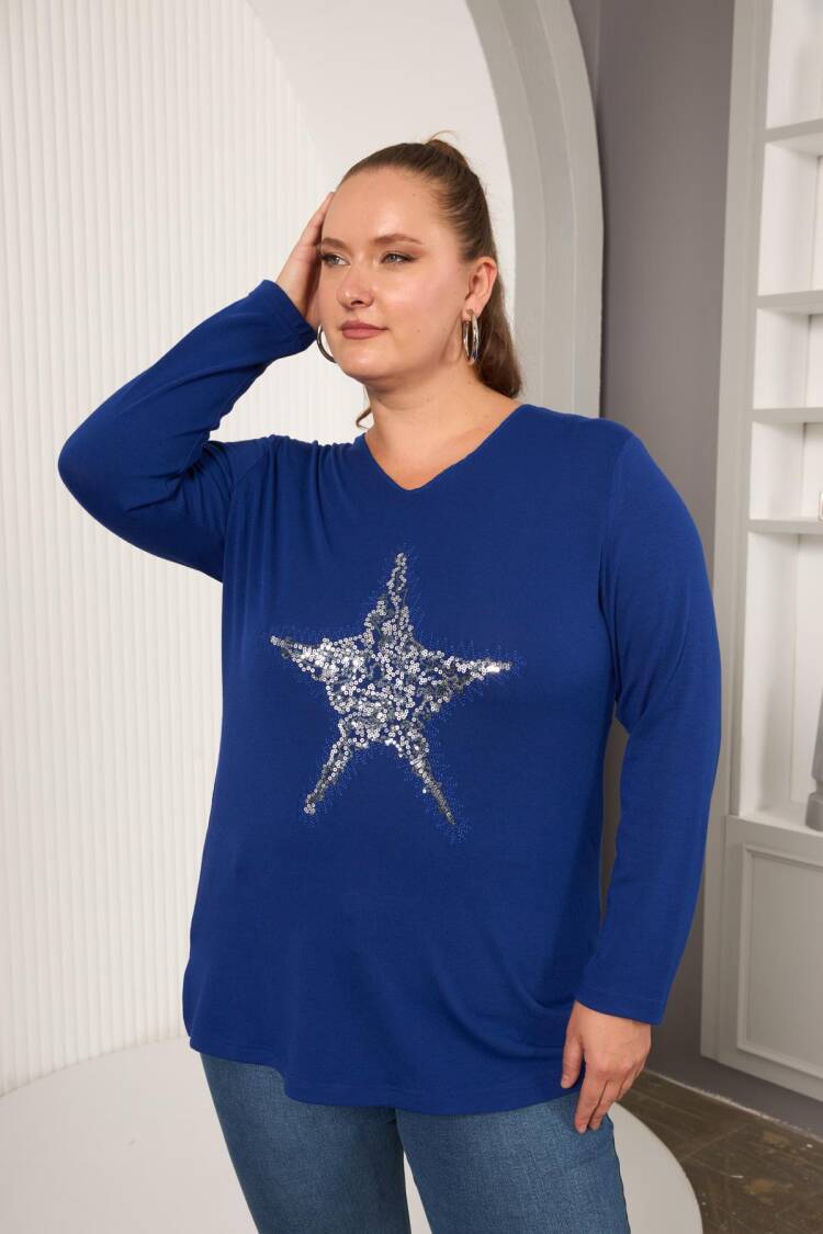 Blue Plus Size Casual Glam Blouse