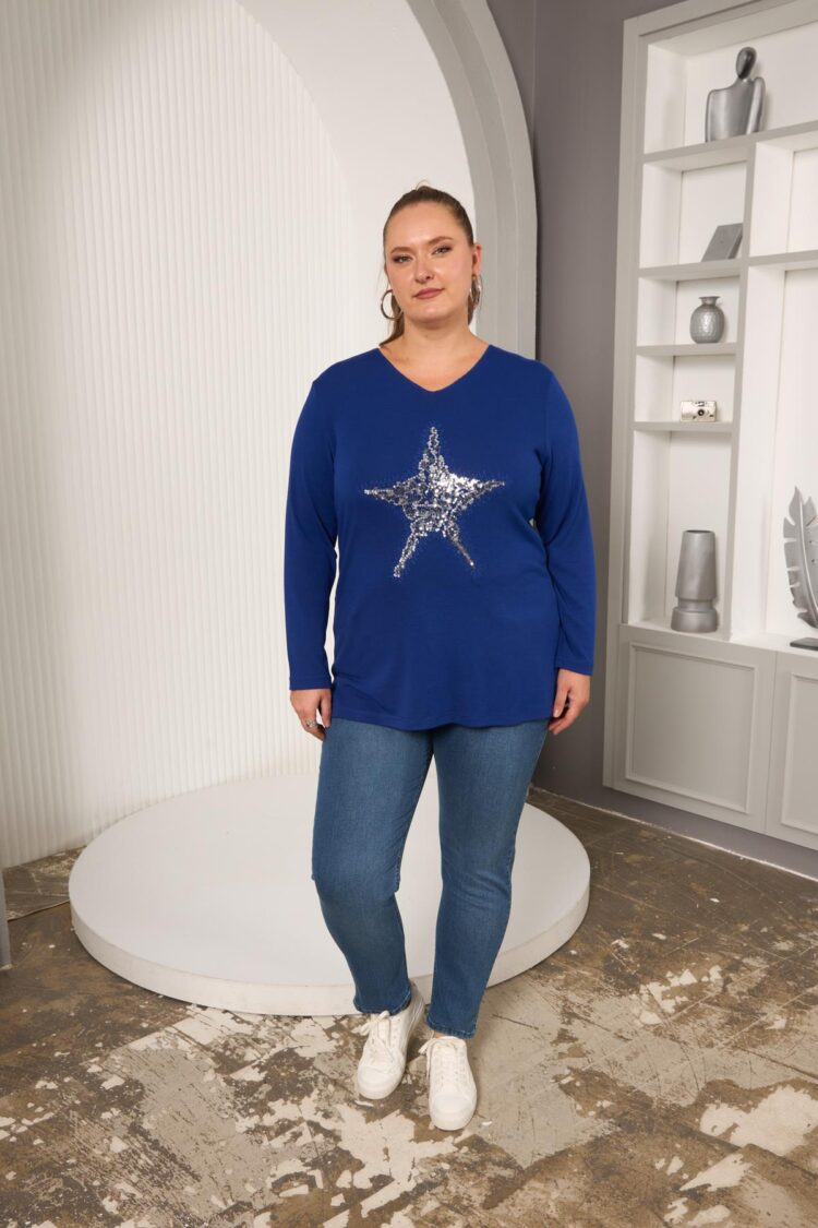 Blue Plus Size Casual Glam Blouse