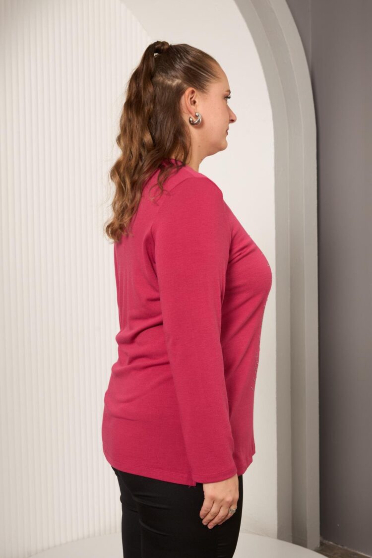 Fuchsia Plus Size Sequined Blouse With Long Sleeves