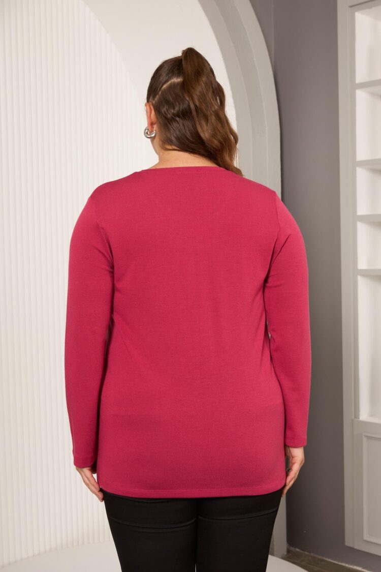 Fuchsia Plus Size Sequined Blouse With Long Sleeves