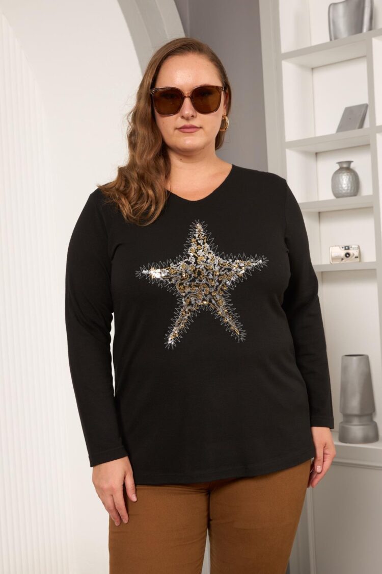 Plus Size Casual Blouse With Sequined Stars - Brand: RMG - Women & Kids, Baby Clothes Wholesale - Globality Store
