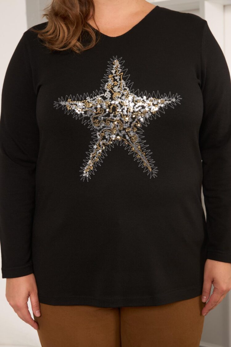 Plus Size Casual Blouse With Sequined Stars