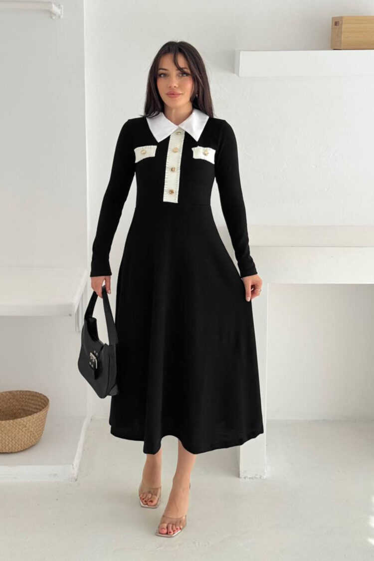 Fit And Flare Midi Dress With Notched Neck