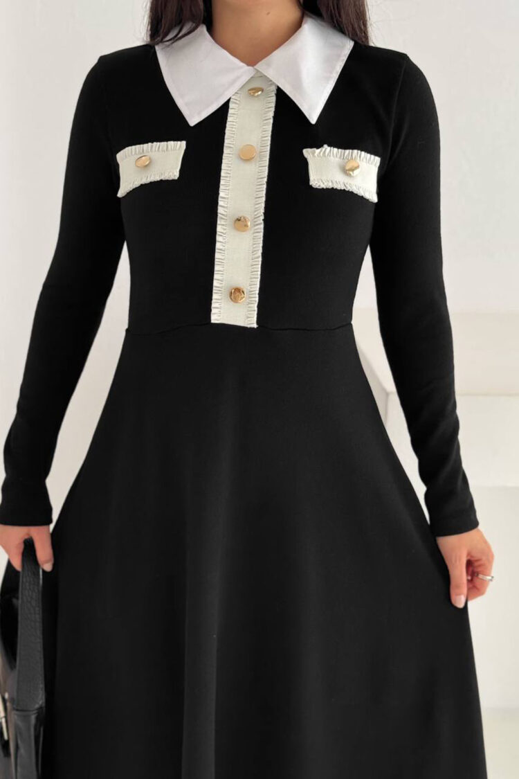 Fit And Flare Midi Dress With Notched Neck