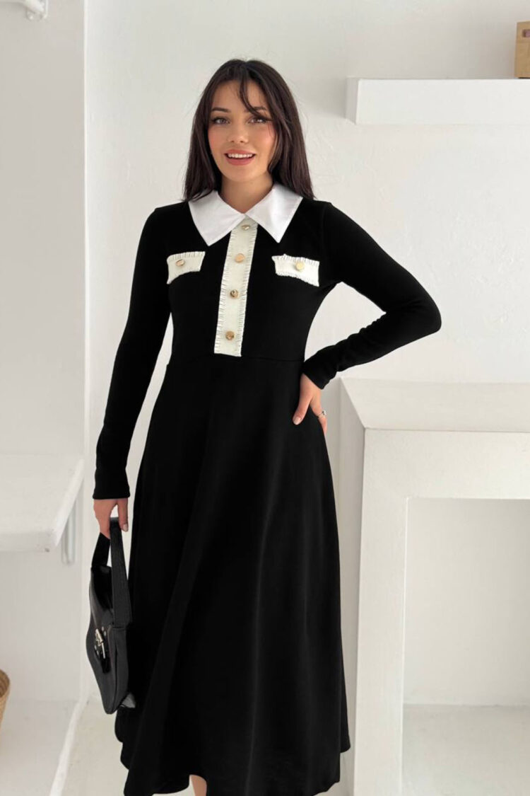 Fit And Flare Midi Dress With Notched Neck - Brand: Mode Roy - Women & Kids, Baby Clothes Wholesale - Globality Store