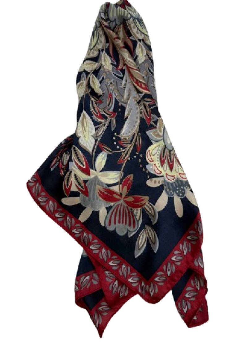 Navy Blue Elegant Floral Shawl