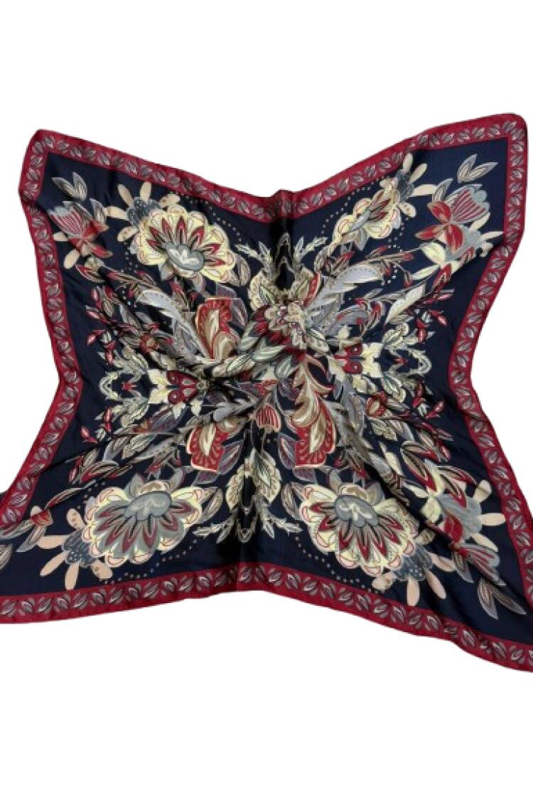 Navy Blue Elegant Floral Shawl