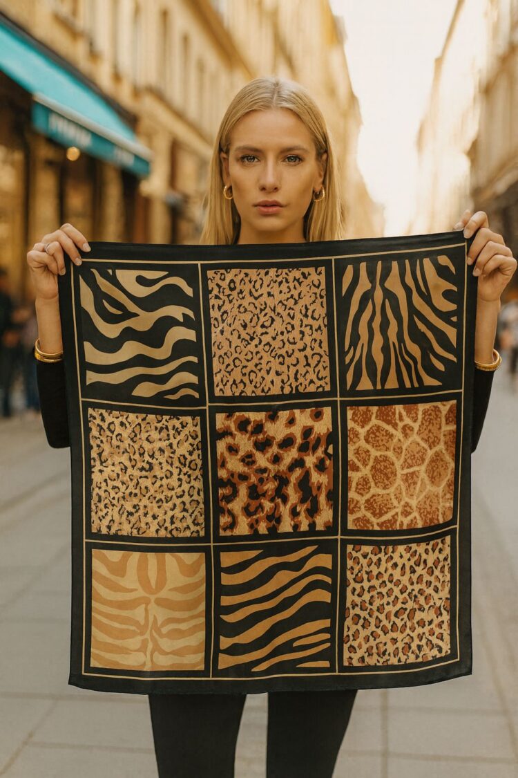 Black Elegant Shawl With Animal Print And Patchwork - Brand: Axesoire - Women & Kids, Baby Clothes Wholesale - Globality Store