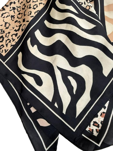 Black Elegant Shawl With Animal Print And Patchwork