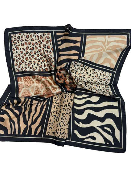Black Elegant Shawl With Animal Print And Patchwork