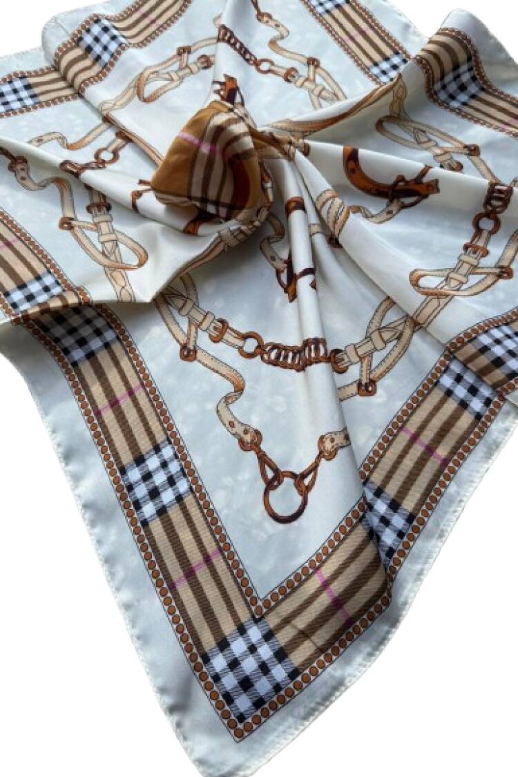 Beige Vintage Checkered Shawl