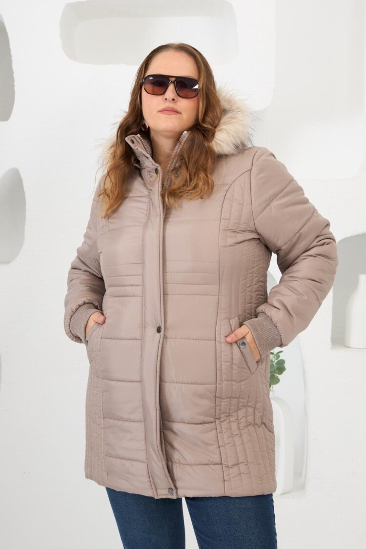 Beige Hooded Puffer Coat - Elegant Streetwear Outerwear - Brand: RMG - Women & Kids, Baby Clothes Wholesale - Globality Store