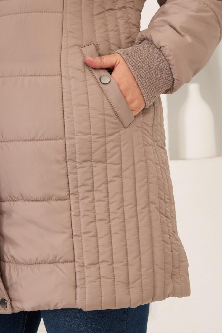 Beige Hooded Puffer Coat - Elegant Streetwear Outerwear