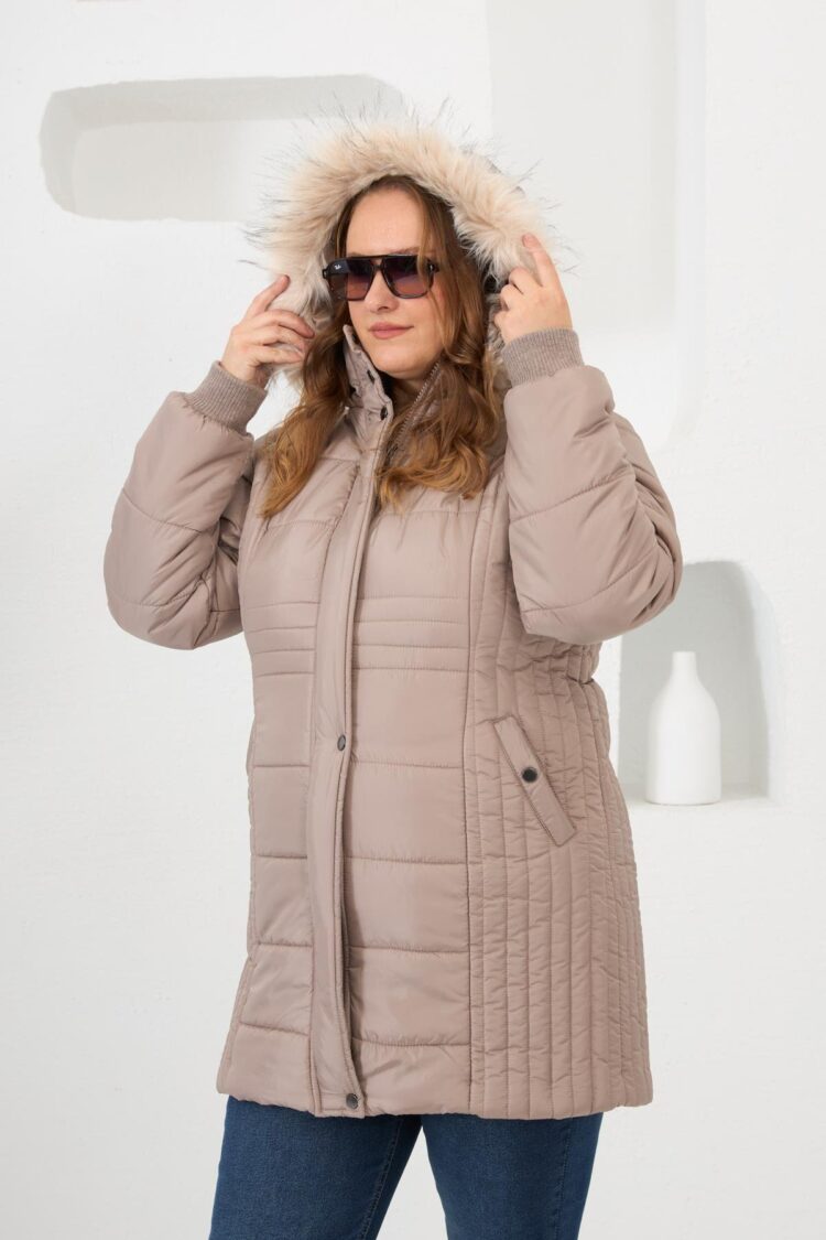 Beige Hooded Puffer Coat - Elegant Streetwear Outerwear