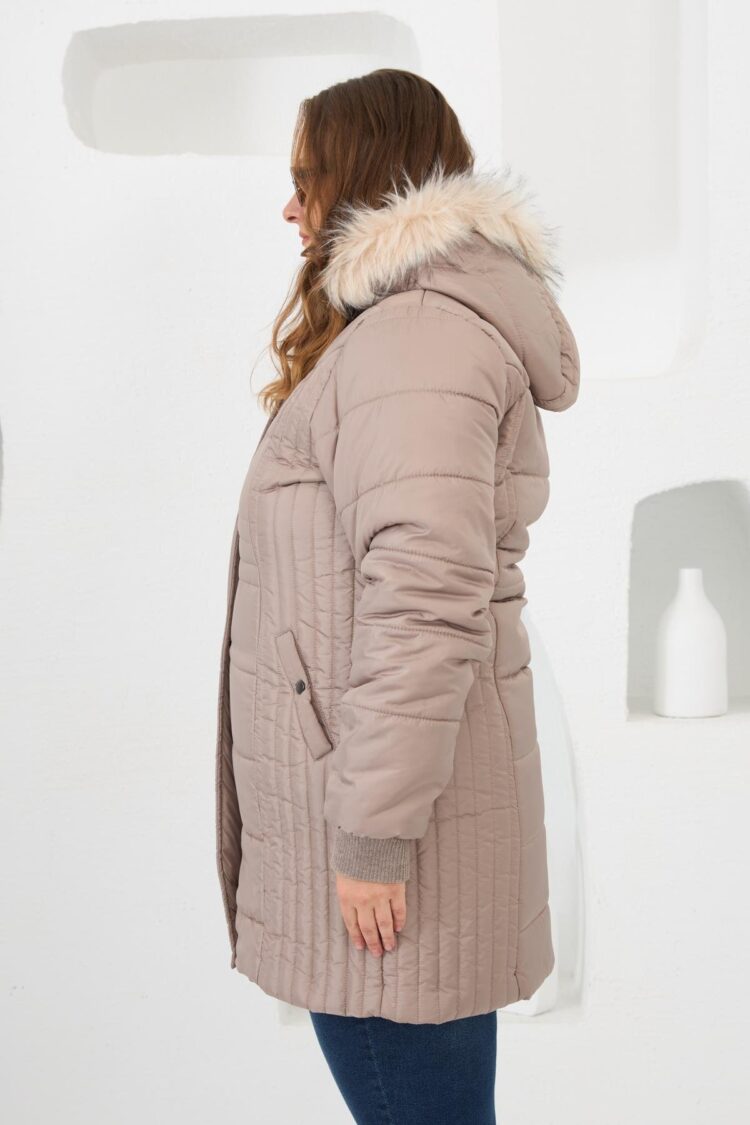 Beige Hooded Puffer Coat - Elegant Streetwear Outerwear