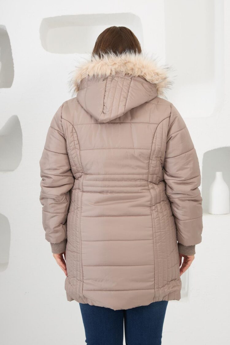 Beige Hooded Puffer Coat - Elegant Streetwear Outerwear