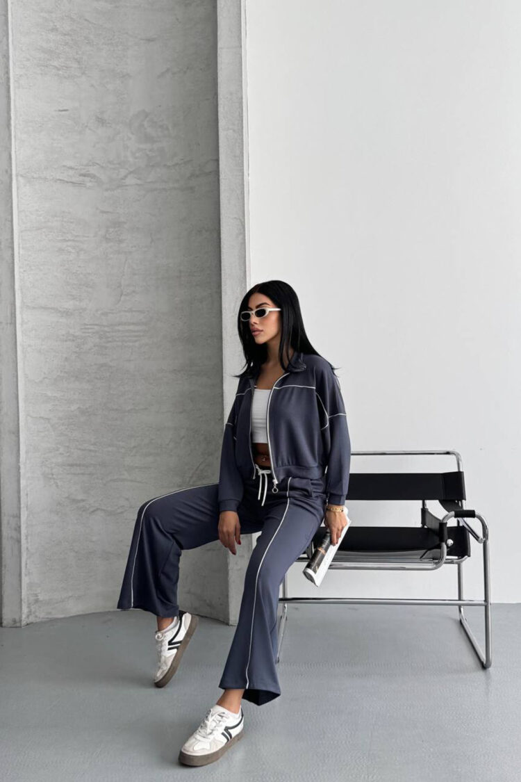 Navy Blue Tracksuit Zip Up Jogger With Hooded Neck