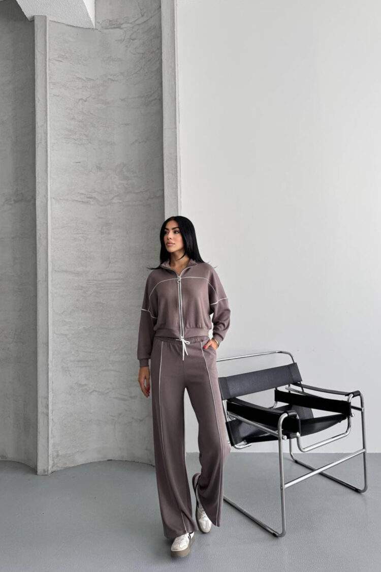 Brown Tracksuit With Zip Up And Palazzo Pants - Brand: Mode Roy - Women & Kids, Baby Clothes Wholesale - Globality Store