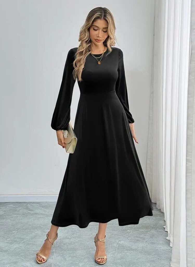 ElegantFit And Flare Dress With Ballon Sleeves
