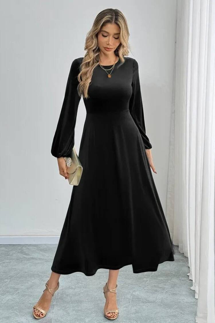 ElegantFit And Flare Dress With Ballon Sleeves