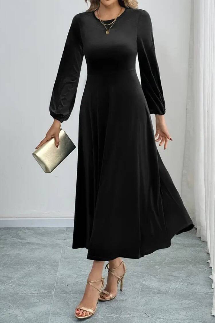 ElegantFit And Flare Dress With Ballon Sleeves