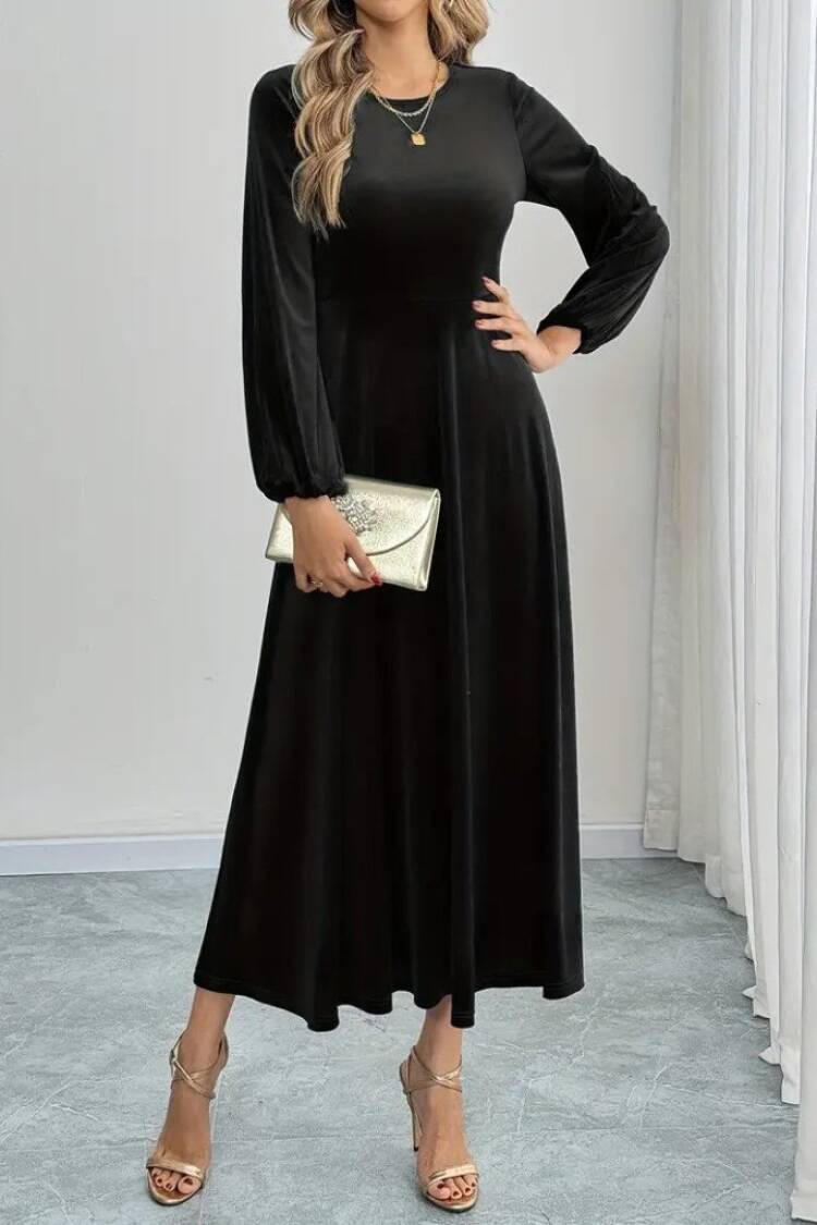 ElegantFit And Flare Dress With Ballon Sleeves