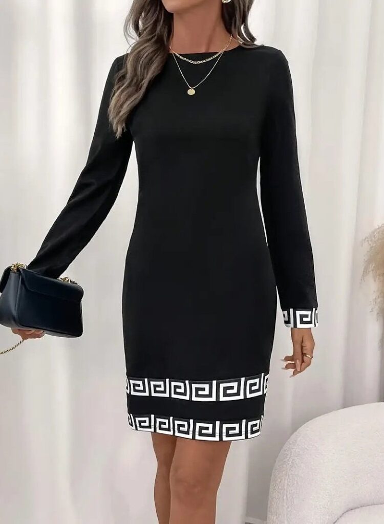 Elegant Black Sheath Dress With Long Sleeves