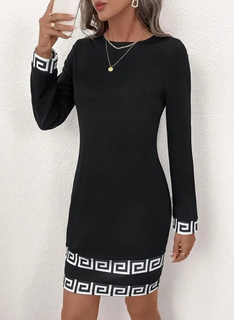 Elegant Black Sheath Dress With Long Sleeves