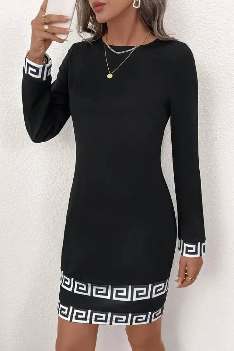Elegant Black Sheath Dress With Long Sleeves