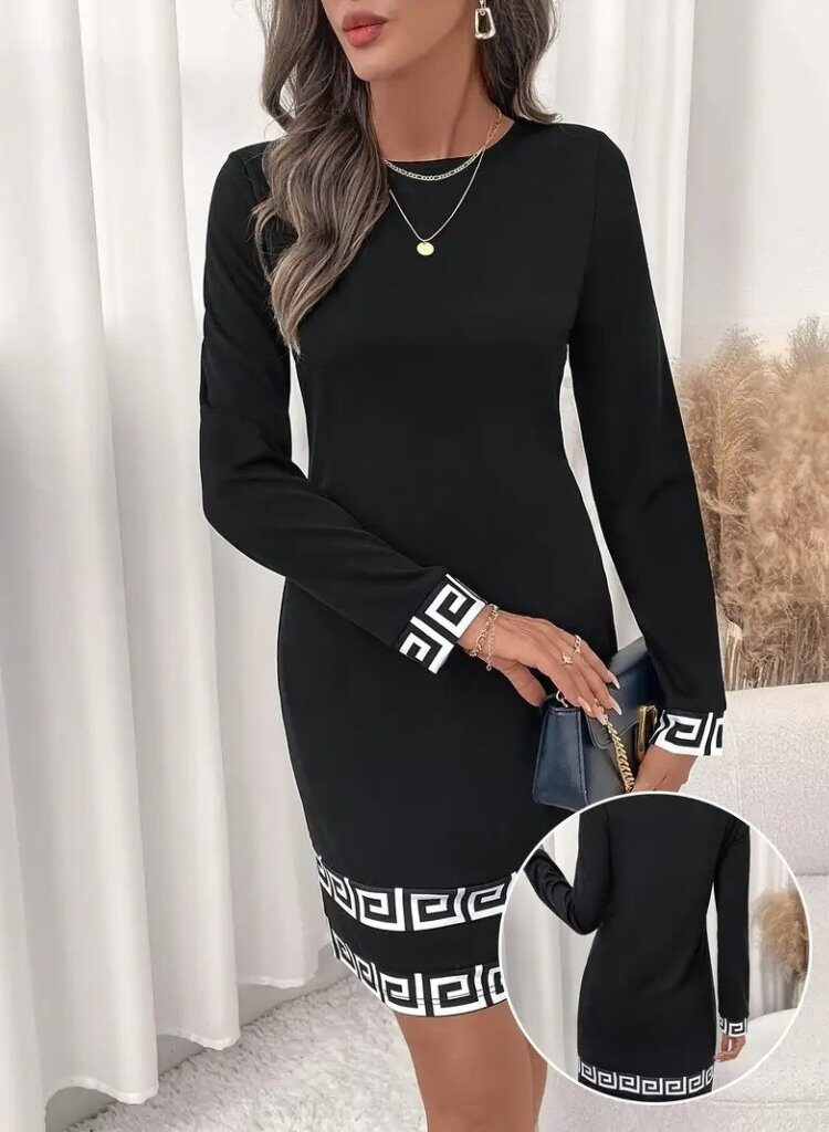 Elegant Black Sheath Dress With Long Sleeves