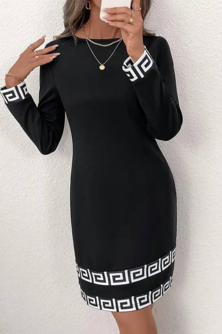 Elegant Black Sheath Dress With Long Sleeves