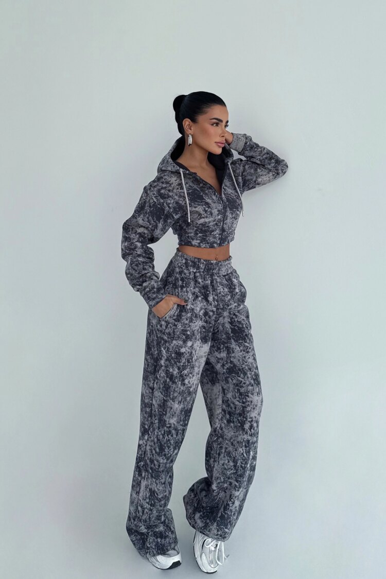 Black Marble Zip Up Jogger Tracksuit