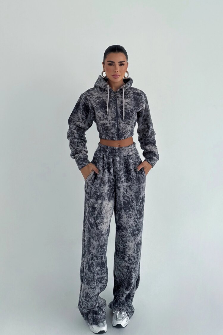 Black Marble Zip Up Jogger Tracksuit - Brand: EYYO ATELIER - Women & Kids, Baby Clothes Wholesale - Globality Store