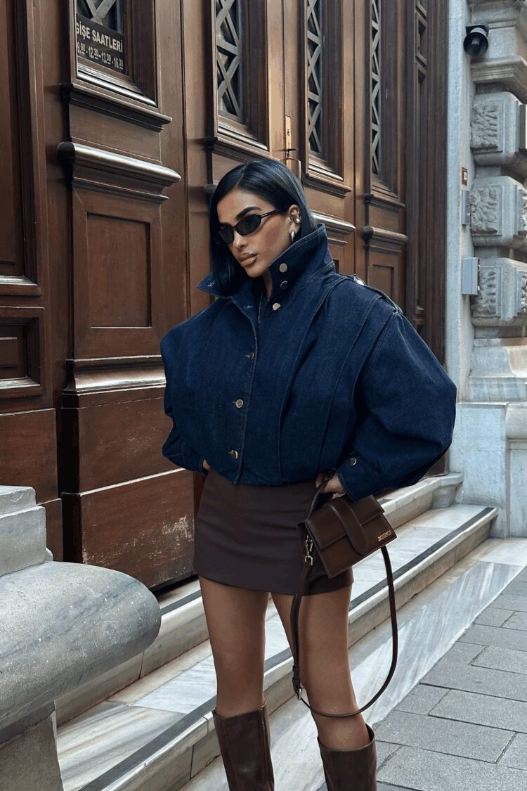 Blue Oversized Fit Buttoned Cropped Jacket - Brand: Ello - Women & Kids, Baby Clothes Wholesale - Globality Store
