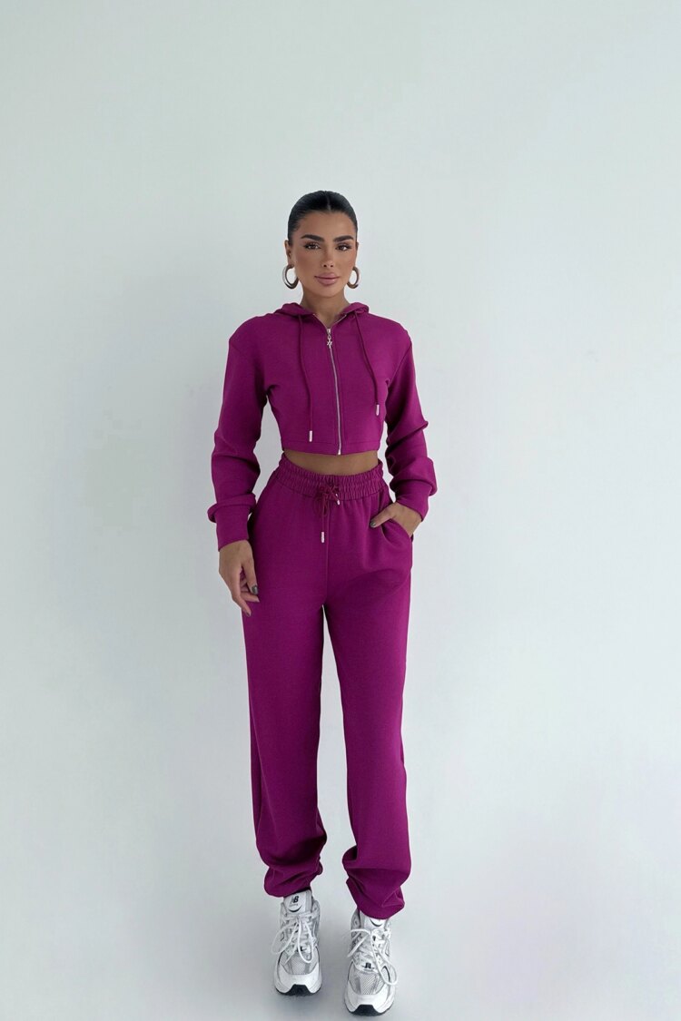 Fuchsia Tracksuit With Hooded Neck And Jogger Pants - Brand: EYYO ATELIER - Women & Kids, Baby Clothes Wholesale - Globality Store