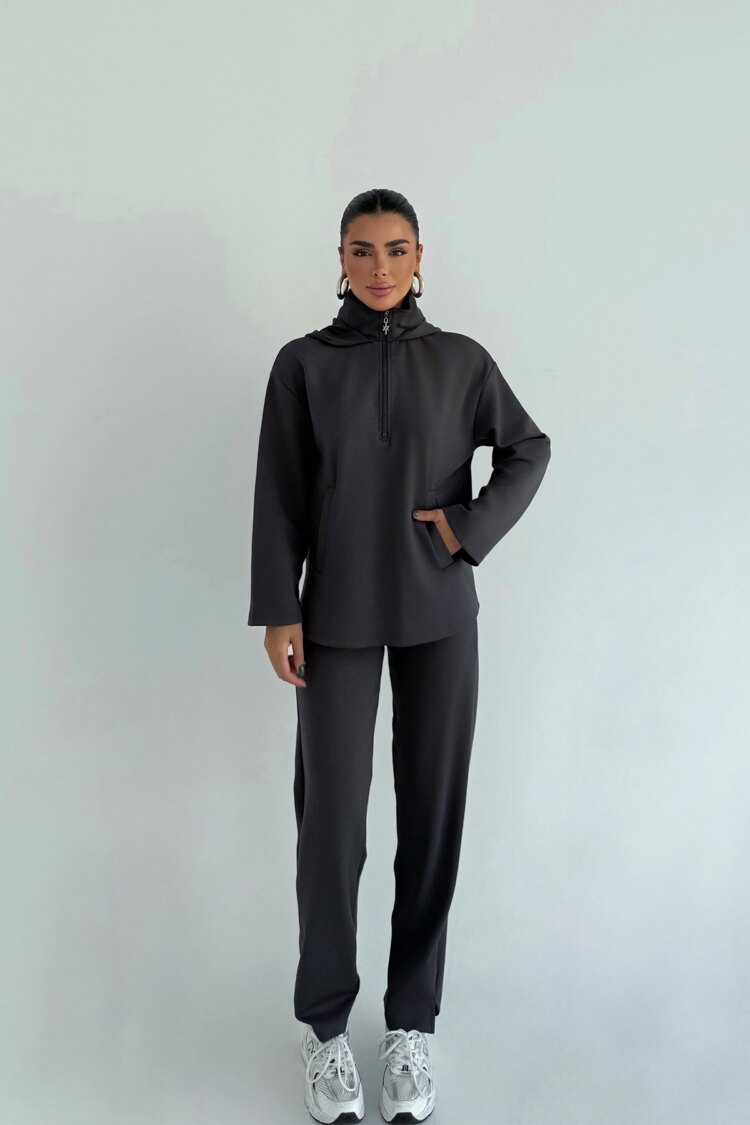 Black Tracksuit With Hooded Neck And Flap Pockets - Brand: EYYO ATELIER - Women & Kids, Baby Clothes Wholesale - Globality Store