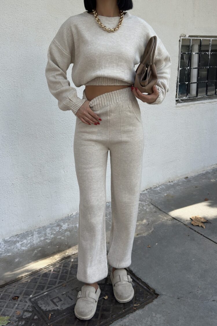 Beige Casual Streetwear Suit