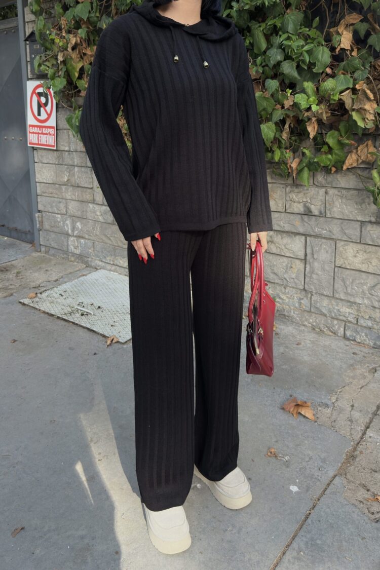 Black Striped Oversized Fit Casual Suit