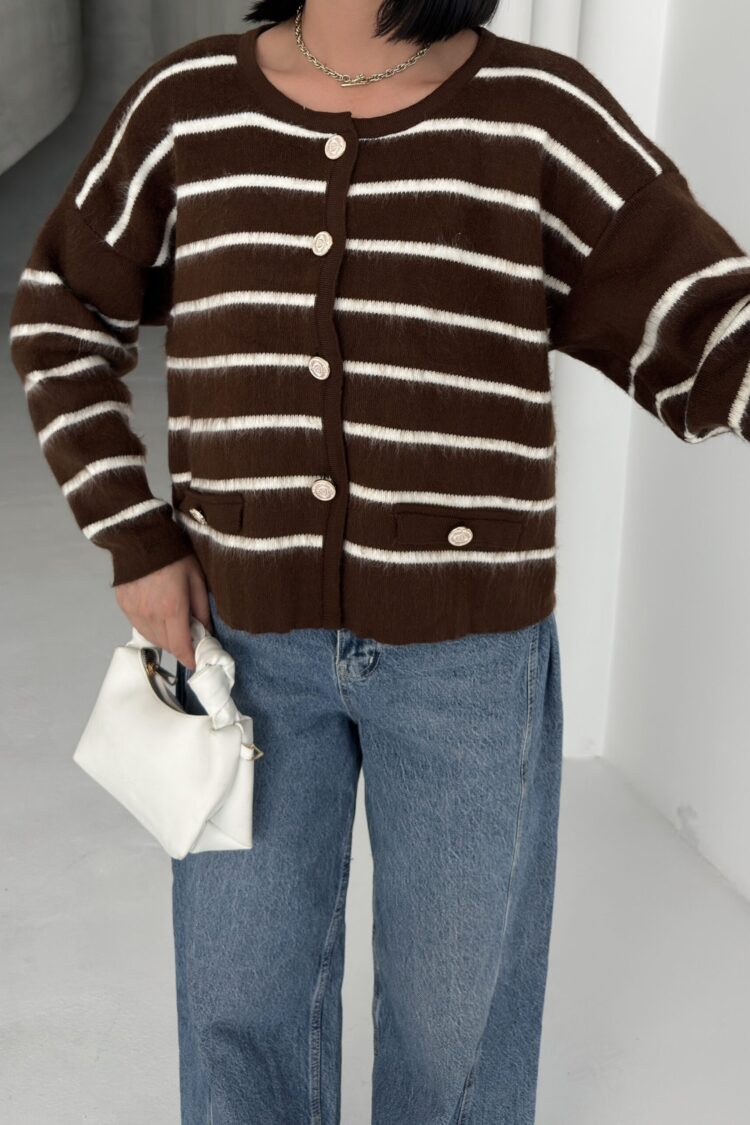 Striped Casual Cardigan With Flap Pockets - Brand: My Fashion - Women & Kids, Baby Clothes Wholesale - Globality Store