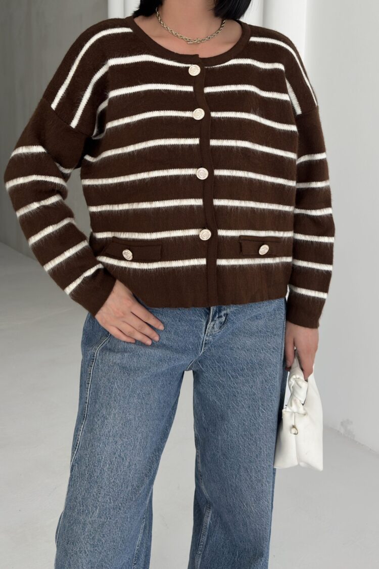 Striped Casual Cardigan With Flap Pockets