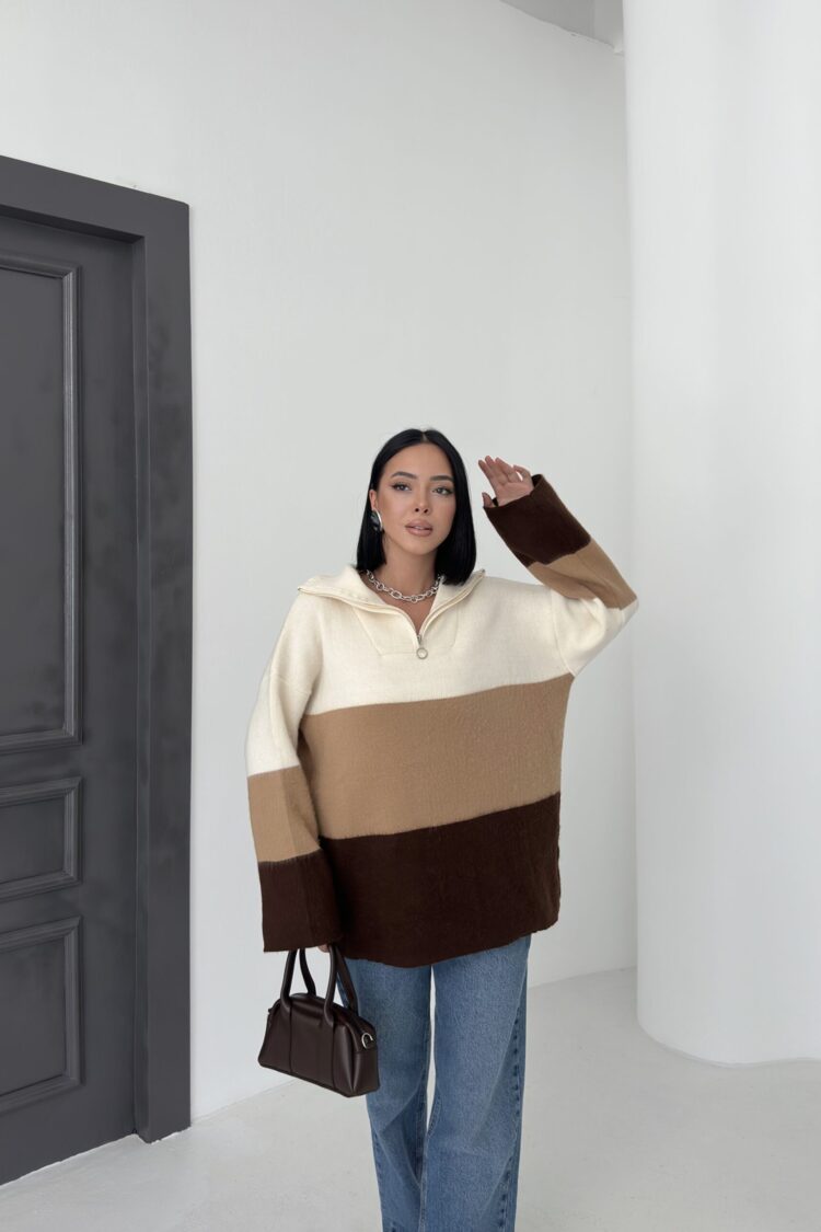 Beige Sweater With Oversized Fit And Shawl Collar - Brand: My Fashion - Women & Kids, Baby Clothes Wholesale - Globality Store