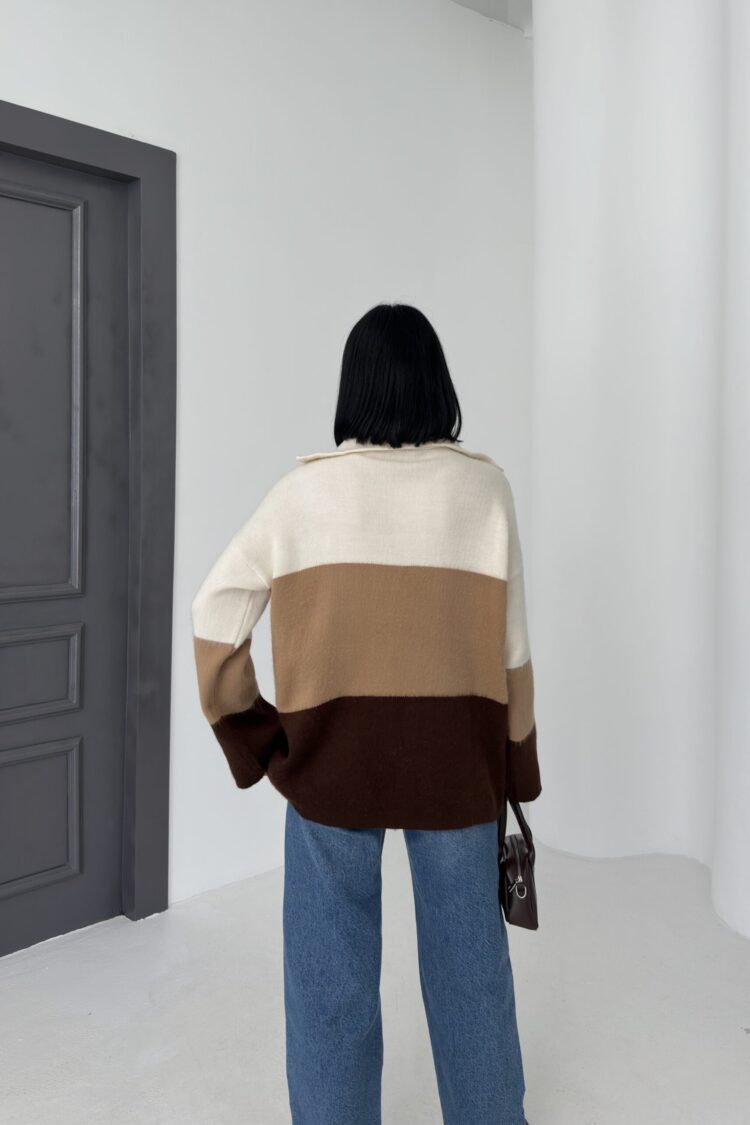 Beige Sweater With Oversized Fit And Shawl Collar